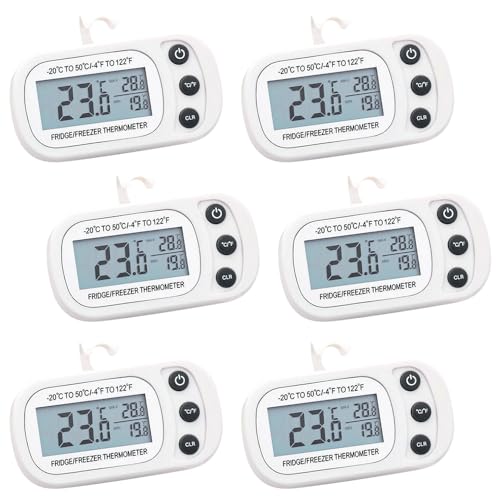 Lotvic Digitales Kühlschrank-Thermometer, Gefrierschrank-Thermometer mit großem LCD-Display, Min/Max °C/°F Funktion, Kühlschrank-Thermometer UK für Gefrierschrank, Kühlschrank (6 Stück, weiß) von Lotvic