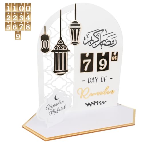 Lotvic Ramadan Kalender, Eid Mubarak Kalender, DIY Ramadan Dekoration aus Acryl, Eid Mubarak Dekoration, Eid Mubarak Adventskalender, Geschenke für Party, Zuhause, Ramadan-Ornament, Weißes Gold von Lotvic