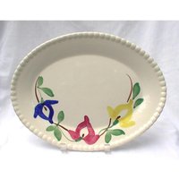 Blue Ridge Territory Pottery Keramik 13 "Karneval Servierplatte Rot Blau Gelb Blumen Handbemalt von LouChristieAntiques
