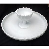 Fenton Olde Virginia Milchglas Fingerabdruck Chip "N Dip Snack Tablett Und Schüssel 4404 Mi von LouChristieAntiques