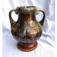 Mccoy Keramik Blended Glaze Urne Blumentopf Vase Lampenfuß 1930Er Jahre Braun Blau von LouChristieAntiques