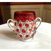Rubinrote Überfangene Doppel Block Hexagon Zuckerdose Us Glas 1890S von LouChristieAntiques