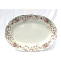 Seltene W. H. Grindley & Co Keramik Servierplatte Braun Transferware Rot Rosa Blumen von LouChristieAntiques