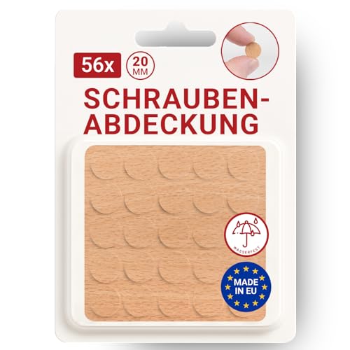 LouMaxx Abdeckkappen für Schrauben rund, Buche Ø 20 mm – 56er Set Selbstklebende Abdeckkappen für Bohrlöcher und kleine Beschädigungen – Universelle Schraubenabdeckung Made in EU von LouMaxx