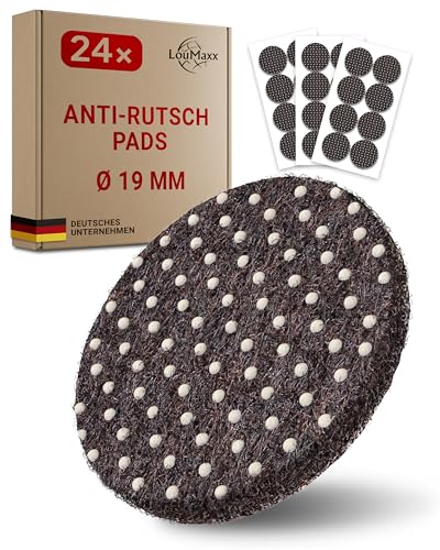 LouMaxx Antirutsch Pads selbstklebend | Anti Rutsch Pads Ø 19 mm | Rutschhemmende Möbelstopper mit extra starkem Halt – 24er Set Filzgleiter Gummi Noppen in Braun von LouMaxx