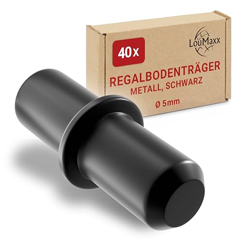 LouMaxx Bodenträger 5mm 40 Stück in Schwarz – Einlegeboden Halter - Regalstifte 5mm - Bodenträger für Einlegeböden - Regalbodenträger aus massivem Stahl von LouMaxx