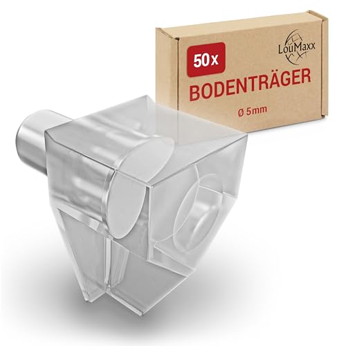 LouMaxx Bodenträger 5mm Kunststoff transparent mit Stahlstift, 50 Stück – Einlegeboden Halter - Regalbodenträger – Regalstifte – Fachbogenträger - aus massivem Stahl LouMaxx Bodenträger 5mm Kunststoff transparent mit Stahlstift, 50 Stück – Einlegeboden Halter - Regalbodenträger – Regalstifte – Fachbogenträger - aus massivem Stahl von LouMaxx