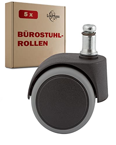 LouMaxx Bürostuhlrollen Hartboden - 5er Set | Ø50mm | Geräuschlos & abriebfest | Stuhlrollen für Parkett, Laminat & Hartböden | Bürostuhl Steckrollen Ersatzrollen 11mm Stift von LouMaxx