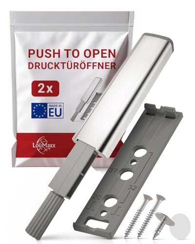 LouMaxx Drucktüröffner – müheloses Öffnen von Schranktüren und Schubladen durch Push to open Türöffner – geeignet für viele Schränke z.B. von Ikea – 2er-Set Drucktüröffner Schrank, mit Neodym Magnet von LouMaxx