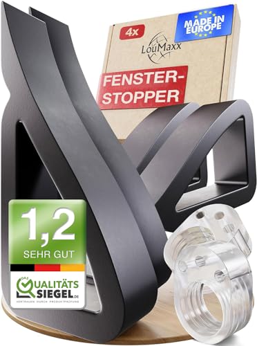 LouMaxx Fensterstopper - Fenster Stopper - Fensterkeil - Türstopper Kunststoff – der Allrounder im Bereich Tür und Fenster offen Halter - 4er Pack in Schwarz inkl. Türklinkenpuffer von LouMaxx