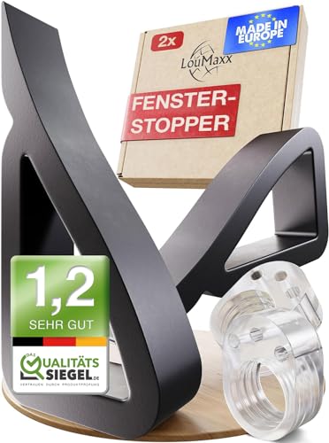 LouMaxx Fensterstopper - Fensterkeil - Fenster Stopper - Türstopper Kunststoff - der Allrounder im Bereich Tür und Fenster offen Halter - 2er Pack in Schwarz inkl. Türklinkenpuffer von LouMaxx