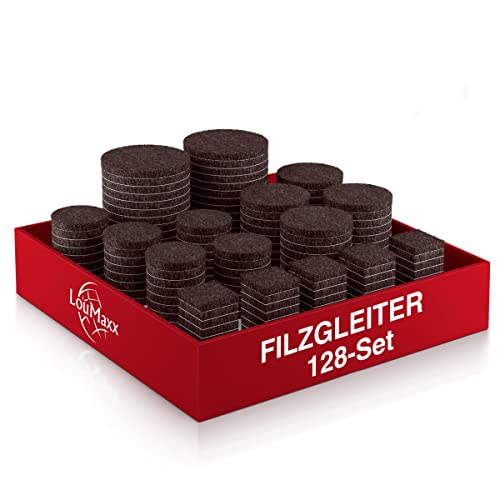 LouMaxx Filzgleiter selbstklebend braun 128er Set (rund & eckig) – Filzgleiter für Stühle - Bodenschutz mit 3 mm Dicke und hoher Klebkraft – Premium Schutz für Ihre empfindlichen Böden von LouMaxx