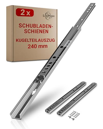 LouMaxx Kugelauszug 2er Set (1 Paar) Schubladenschienen 240 mm / 17mm Nut Schubladenauszug Schiene - Schienen für Schubladen - Schubladen Schienensystem - Teilauszug Schubladen leicht anzubringen von LouMaxx