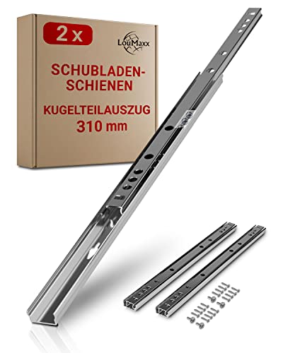 LouMaxx Kugelauszug 2er Set (1 Paar) Schubladenschienen 310 mm 17 mm Nut Schubladenauszug - Schienen für Schubladen - Schubladen Schienensystem - Teilauszug Schubladen leicht anzubringen von LouMaxx