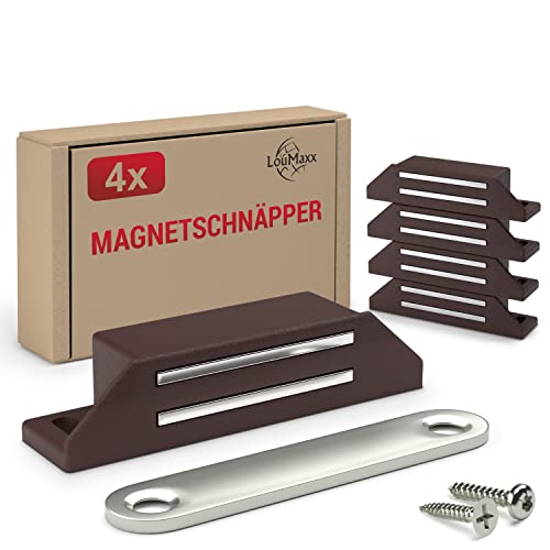 LouMaxx Magnetschnäpper sehr stark - Haltekraft 8kg - 4er Set in braun – Türmagnet - Magnetverschluss - Tür Magnet - Magnetverschluss Schrank - Magnet Türschließer - Magnet Schranktür von LouMaxx