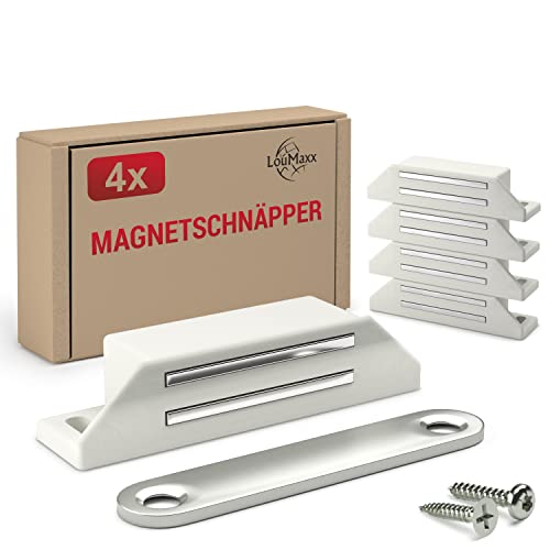LouMaxx Magnetschnäpper sehr stark - Haltekraft 8kg - 4er Set in weiß – Türmagnet - Magnetverschluss - Tür Magnet - Magnetverschluss Schrank - Magnet Türschließer - Magnet Schranktür von LouMaxx