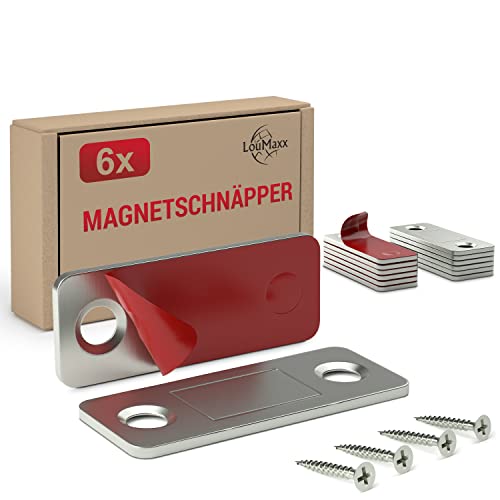 LouMaxx Magnetschnäpper selbstklebend - Haltekraft 8kg - 6er Set aus Edelstahl – Ultradünner Schrankmagnet – Möbelmagnete – Tuer Magnetverschluss Edelstahl– Magnethalter Schranktür für sicheren Halt von LouMaxx