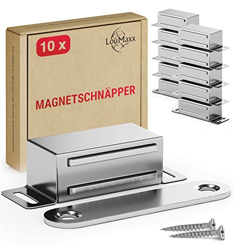 LouMaxx Magnetschnäpper stark - Haltekraft 4kg - 10er Set aus Edelstahl – Türmagnet - Schrankmagnet – Möbelmagnete – Tuer Magnetverschluss Edelstahl– Magnethalter Schranktür von LouMaxx