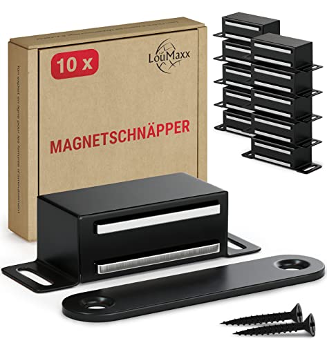 LouMaxx Magnetschnäpper stark - Haltekraft 4kg - 10er Set in Schwarz – Türmagnet -Schrankmagnet – Möbelmagnete – Tuer Magnetverschluss Edelstahl– Magnethalter Schranktür für sicheren Halt von LouMaxx