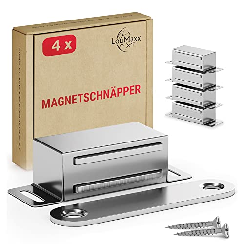 LouMaxx Magnetschnäpper stark - Haltekraft 4kg - 4er Set aus Edelstahl – Türmagnet - Schrankmagnet – Möbelmagnete – Tuer Magnetverschluss Edelstahl– Magnethalter Schranktür von LouMaxx