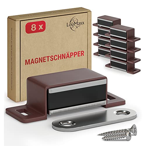 LouMaxx Magnetschnäpper stark - Haltekraft 4kg - 8er Set in Braun – Türmagnet - Magnetverschluss - Tür Magnet - Magnetverschluss Schrank - Magnet Türschließer - Magnet Schranktür von LouMaxx