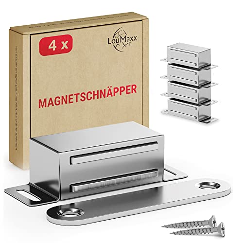 LouMaxx Magnetschnäpper stark - Haltekraft 6kg - 4er Set aus Edelstahl – Türmagnet - Schrankmagnet – Möbelmagnete – Tuer Magnetverschluss Edelstahl– Magnethalter Schranktür für sicheren Halt von LouMaxx