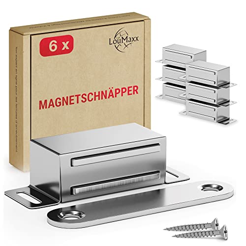 LouMaxx Magnetschnäpper stark - Haltekraft 6kg - 6er Set aus Edelstahl – Türmagnet - Schrankmagnet – Möbelmagnete – Tuer Magnetverschluss Edelstahl– Magnethalter Schranktür für sicheren Halt von LouMaxx