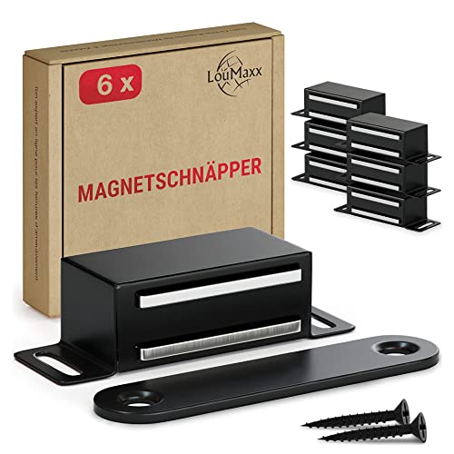 LouMaxx Magnetschnäpper stark - Haltekraft 6kg - 6er Set in Schwarz Edelstahl – Türmagnet - Schrankmagnet – Möbelmagnete – Tuer Magnetverschluss Edelstahl– Magnethalter Schranktür für sicheren Halt… von LouMaxx