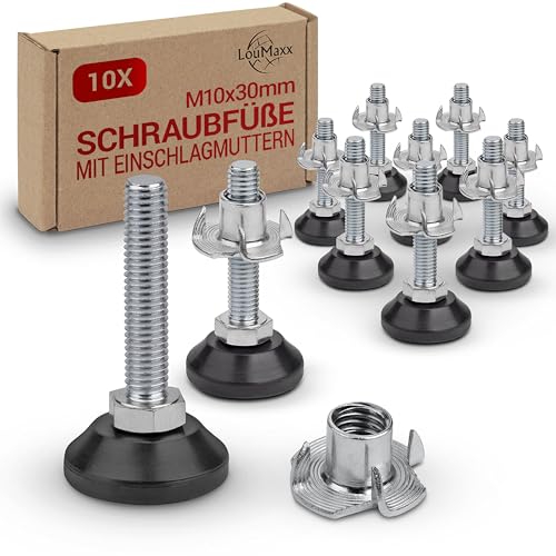 LouMaxx Regulierschraube M10 x 30mm– Verstellbare Füße inkl. Einschlagmutter - Nivellierfüße – Maschinenfuß M10 - Stellfuß M10 - Stellschrauben – 10er Set Verstellschraube LouMaxx Regulierschraube M10 x 30mm– Verstellbare Füße inkl. Einschlagmutter - Nivellierfüße – Maschinenfuß M10 - Stellfuß M10 - Stellschrauben – 10er Set Verstellschraube von LouMaxx
