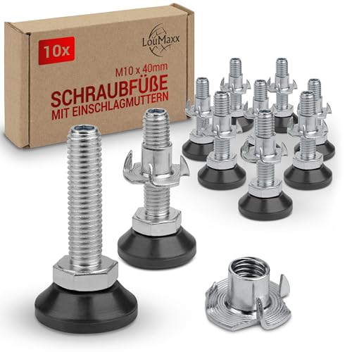 LouMaxx Stellfüße M10 x 40 mm inkl. Einschlagmutter - 10er Set - Regulierschraube - höhenverstellbare Füße - Schraubfuß - Maschinenfuß, Schraubfüße höhenverstellbar - Stellfüße M10x40 mm LouMaxx Stellfüße M10 x 40 mm inkl. Einschlagmutter - 10er Set - Regulierschraube - höhenverstellbare Füße - Schraubfuß - Maschinenfuß, Schraubfüße höhenverstellbar - Stellfüße M10x40 mm von LouMaxx