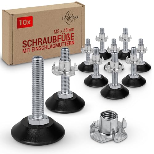 LouMaxx Stellfüße M8 x 45 mm inkl. Einschlagmutter - 10er Set - Regulierschraube - höhenverstellbare Füße - Schraubfuß - Maschinenfuß, Schraubfüße höhenverstellbar - Stellfüße M8x45 mm LouMaxx Stellfüße M8 x 45 mm inkl. Einschlagmutter - 10er Set - Regulierschraube - höhenverstellbare Füße - Schraubfuß - Maschinenfuß, Schraubfüße höhenverstellbar - Stellfüße M8x45 mm von LouMaxx