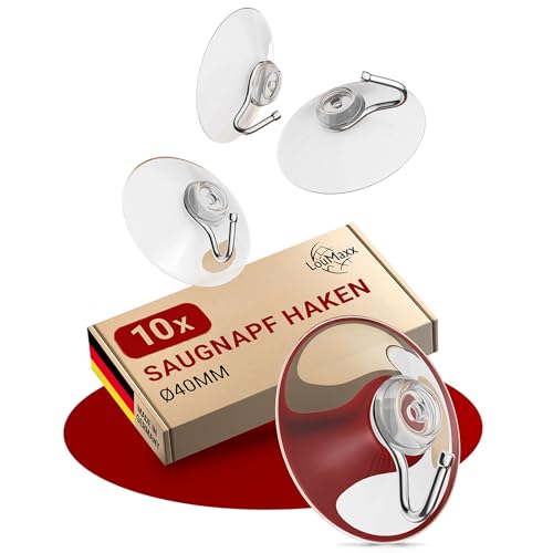 LouMaxx Saugnapf Haken Ø 40 mm - transparente Saugnäpfe für Fenster, Bad und Küche - zuverlässiger Halt auf Glas und glatten Oberflächen – 10er Set von LouMaxx