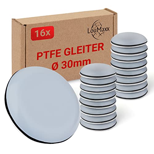 LouMaxx Teflongleiter selbstklebend – Möbelgleiter Ø 30 mm | Stuhlgleiter aus hochgleitfähigem PTFE | Hochwertige Gleiter für Stühle, Möbel und für Thermomix - 16er Set Möbelgleiter Teppich von LouMaxx