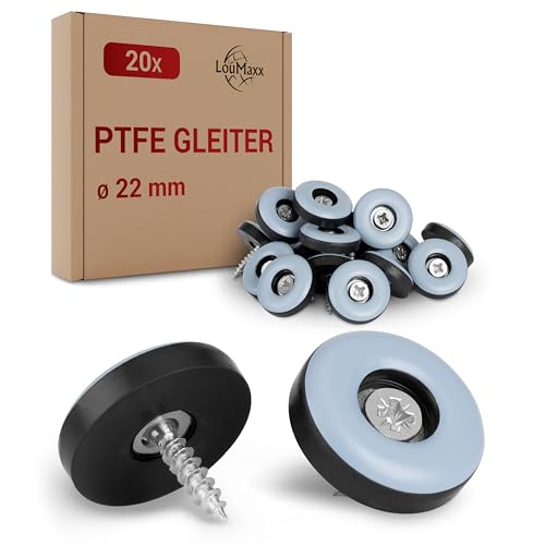 LouMaxx Teflongleiter zum Schrauben – PTFE Stuhlgleiter Ø 22 mm – Effektiver Schutz für Möbel und Böden – 20er Set Möbelgleiter Teflon für müheloses Gleiten auf Teppich und Böden von LouMaxx