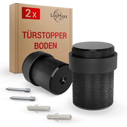 LouMaxx Türstopper Boden Metall zum Schrauben – 2er Set Tür Stopper in Schwarz matt –– Türstopper Boden Schrauben – Türstopper zum Schrauben auch geeignet für massive Türen von LouMaxx