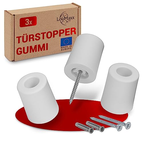 LouMaxx Türstopper Boden Schrauben aus Gummi - Bodentürstopper Ø 40 mm x 50 mm - Türstopper zum Schrauben – Türstopper Gummi - Zuverlässiger Schutz gegen anschlagende Türen - 3er Set in Weiß von LouMaxx