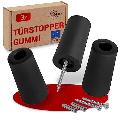 LouMaxx Türstopper Boden Schrauben aus Gummi - Bodentürstopper Ø 40 mm x 75 mm - Türstopper zum Schrauben – Türstopper Gummi - Zuverlässiger Schutz gegen anschlagende Türen - 3er Set in Schwarz von LouMaxx