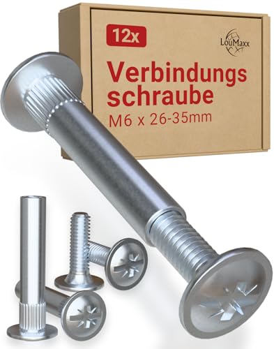 LouMaxx Möbelverbinder M6 26-35mm 12 Stück - Verbindungsschrauben aus vernickeltem Stahl - Korpusverbinder mit Zahnkranz-Hülse | Schrankverbinder für alle Möbel LouMaxx Möbelverbinder M6 26-35mm 12 Stück - Verbindungsschrauben aus vernickeltem Stahl - Korpusverbinder mit Zahnkranz-Hülse | Schrankverbinder für alle Möbel von LouMaxx