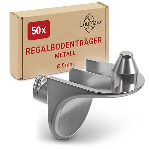 LouMaxx Winkelbodenträger mit Doppelzapfen | 50er Set Regalbodenträger | Sicherheits Bodenträger 5mm | Einlegeboden Halter aus Zamak vernickelt von LouMaxx