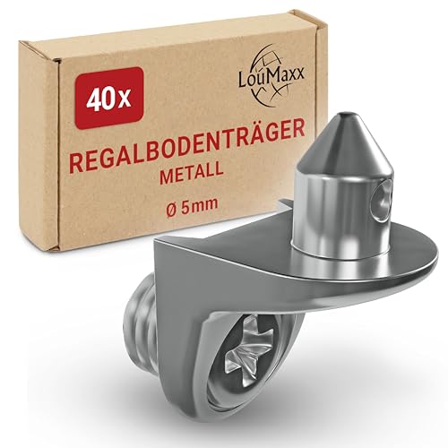 LouMaxx Winkelbodenträger mit Zapfen und Schraube - 40er Set Regalbodenträger - Sicherheits Bodenträger 5mm - Einlegeboden Halter aus Zamak vernickelt LouMaxx Winkelbodenträger mit Zapfen und Schraube - 40er Set Regalbodenträger - Sicherheits Bodenträger 5mm - Einlegeboden Halter aus Zamak vernickelt von LouMaxx