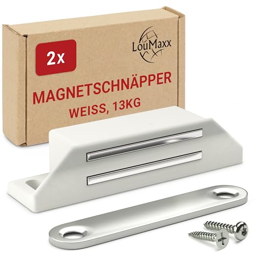 LouMaxx Magnetschnäpper extra stark - Haltekraft 13kg – 2er Set in weiß Magnetverschluss – Magnetschloss – Türmagnet – Möbelmagnet – Magnet Schranktür – Magnet-Türschließer – Balkontürschnapper von LouMaxx