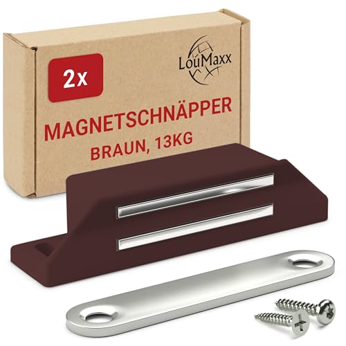 LouMaxx Magnetschnäpper extra stark – Haltekraft 13kg – 2er Set in braun Magnetverschluss – Magnetschloss – Türmagnet – Möbelmagnet – Magnet Schranktür – Magnet-Türschließer – Balkontürschnapper von LouMaxx