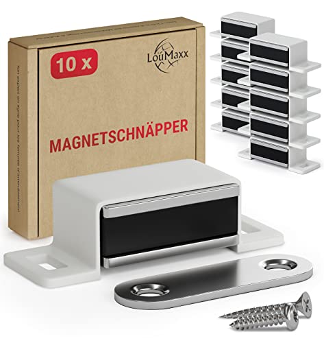 LouMaxx Magnetschnäpper stark - Haltekraft 4kg - 10er Set in weiß – Türmagnet - Magnetverschluss - Tür Magnet - Magnetverschluss Schrank - Magnet Türschließer - Magnet Schranktür von LouMaxx