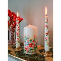 Blume Gemalte Kerze. Gemalte Floral Bemalte Stumpenkerze. Hochzeitskerze. Handbemalte Bemalte Säule von LouandCoCandles