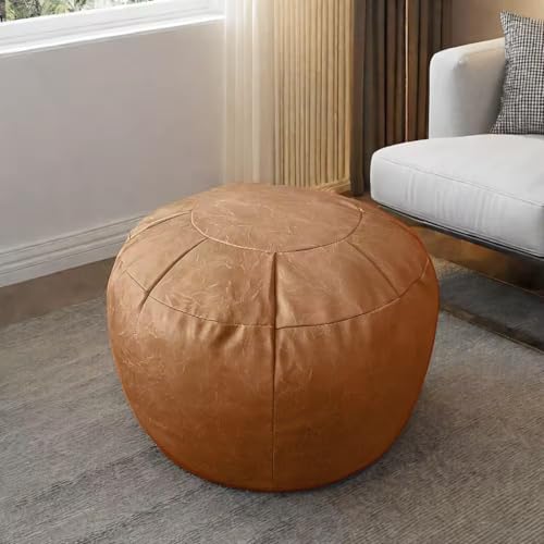 Louis Donné Handgefertigt Marokkanischer Pouf Fußhocker, Runden Ottoman Sitzsack Fußhocker, Ungefütterter Futon mit Lederkissen Fur Lagerung AUD Haus Dekoration von Louis Donné