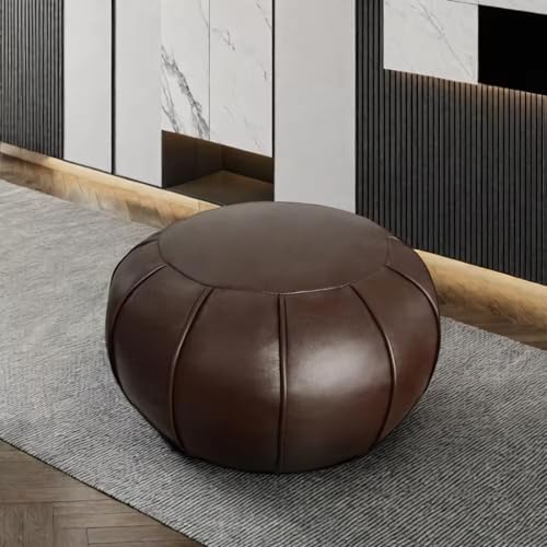 Louis Donné Hochwertiger Kunstleder-Pouf, handgefertigt, ungefüllt, Polsterhocker, Fußhocker, runder Sitzhocker, Bodenkissen (dunkelbraun) von Louis Donné