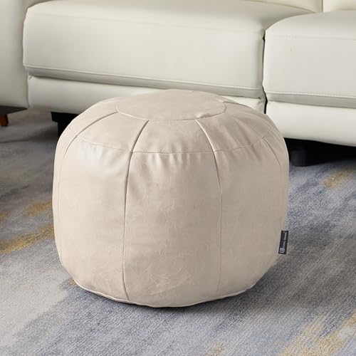 Louis Donné Ungefüllter Ottoman-Pouf-Bezug, Kunstleder-Fußhocker für Fußstütze, kleine Sitzsack-Aufbewahrungslösung für Heimdekoration, wasserdichte runde Sitzhocker für Wohnzimmer, Schlafzimmer von Louis Donné