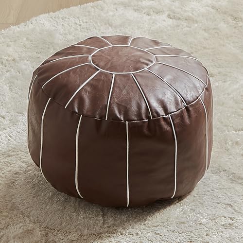 Louis Donné Ungefüllter handgefertigter marokkanischer runder Ottoman-Pouffe-Bezug Fußhocker Sitz Kunstleder Aufbewahrung Sitzsack Bodenstuhl Fußstütze für Wohnzimmer, Schlafzimmer oder Balkon (braun) von Louis Donné