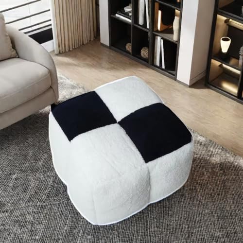 Pouf Sitzhocker aus hochwertiger kaschmir 47*43*35 cm, Quadrat Spleißen Bodenkissen, Fußhocker, Indoor Sitzkissen Stoff , Sitzpouf Drinnen, Kuschelig & Weich, Mit Schwamm Füllung. (Schwarz und weiß) von Louis Donné