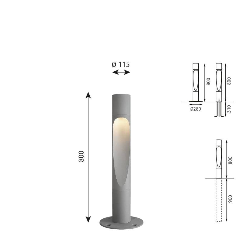 Louis Poulsen Wegelampe Flindt, 3.000K Ra80 alu 80cm dim Fuß von Louis Poulsen